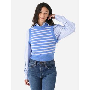 GANNI Striped Wool Cashmere Sweater Vest Blue White M